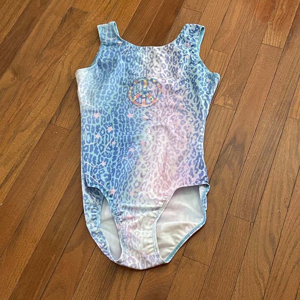 Destira Pastel Cheetah Print Peace Sign Gymnastics Leotard Adult Medium